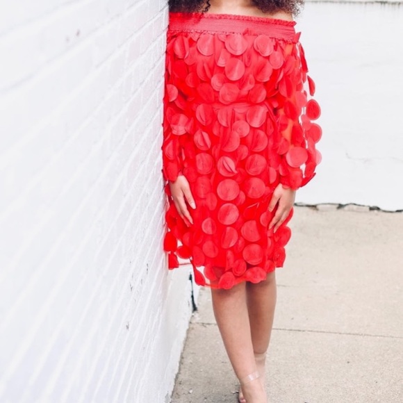 Souk & Sépia red 3-D petal off the shoulder dress - Picture 4 of 11